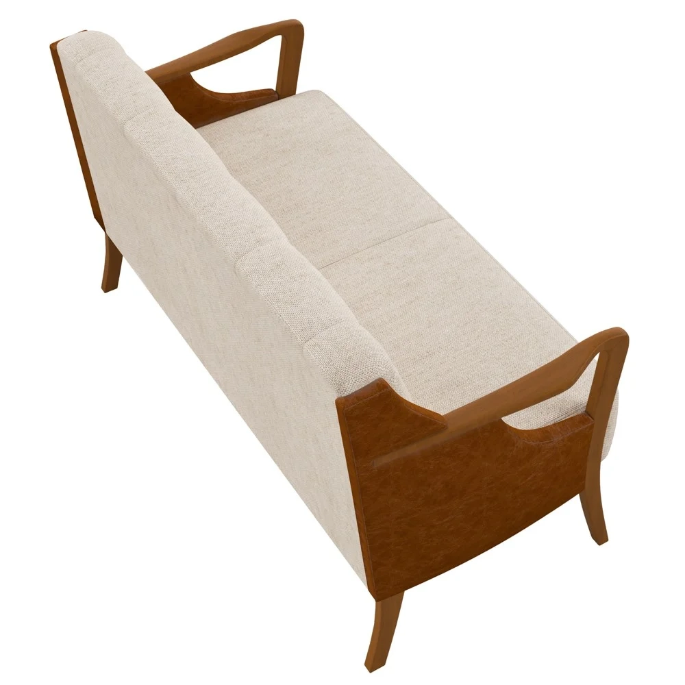 Poltrona Namoradeira 2 Lugares 135cm Capitonê Lapa Z32 PU Camel/Linho Cru - Mpozenato