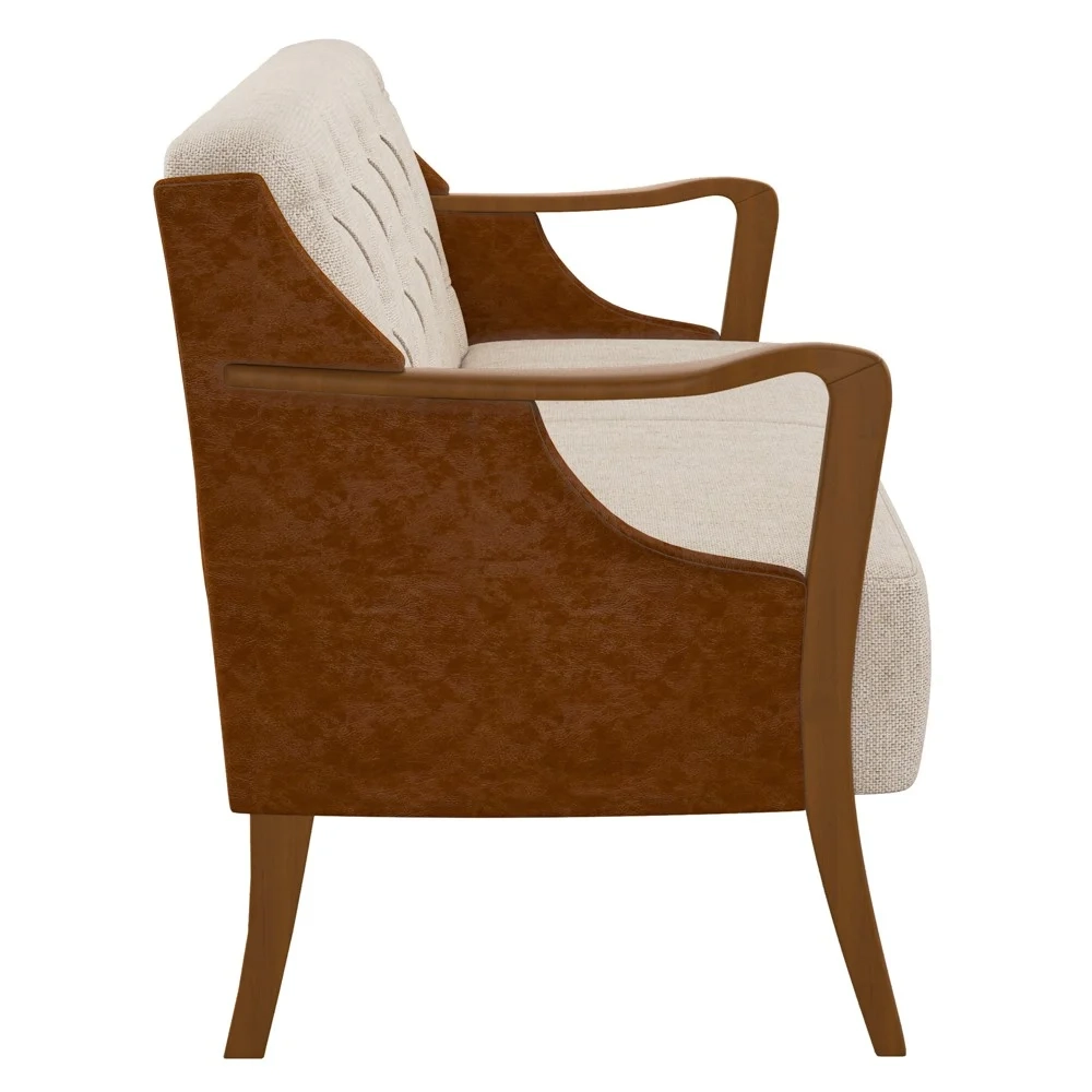 Poltrona Namoradeira 2 Lugares 135cm Capitonê Lapa Z32 PU Camel/Linho Cru - Mpozenato