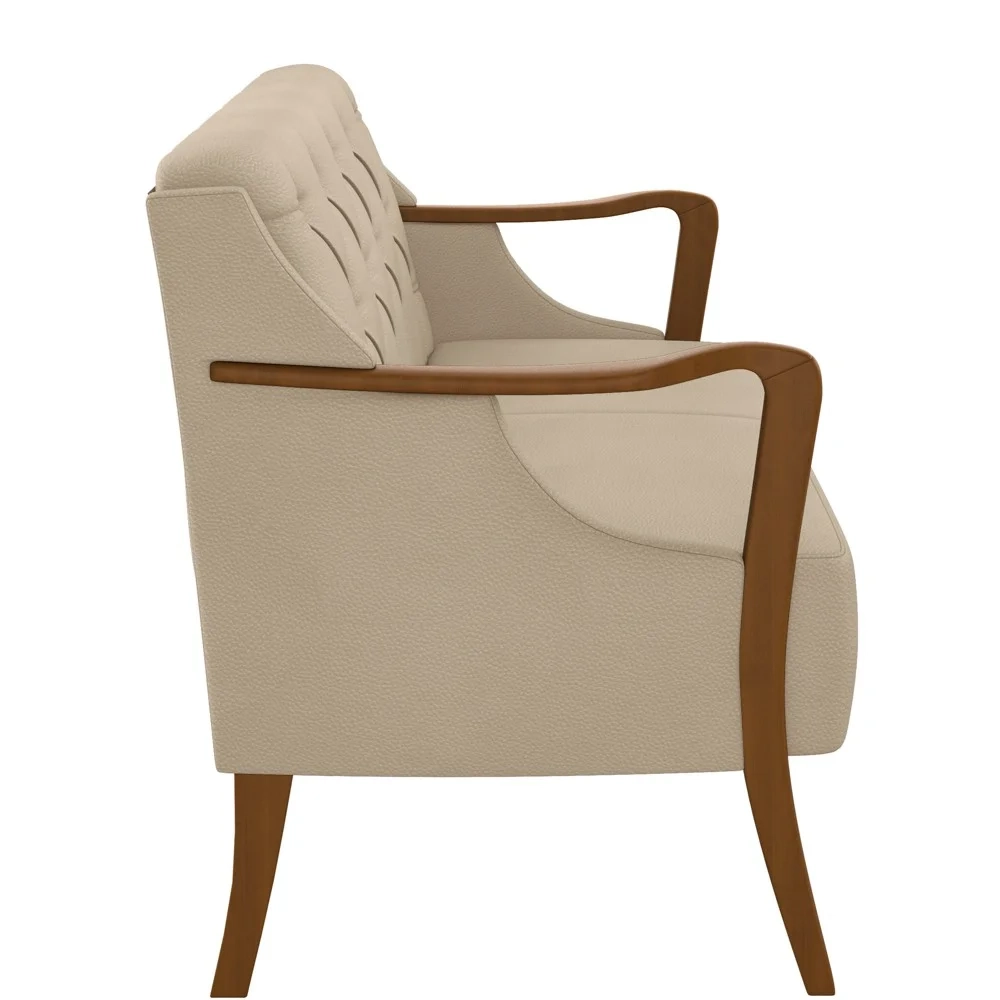 Poltrona Namoradeira 2 Lugares 135cm Capitonê Lapa Z32 PU Bege - Mpozenato