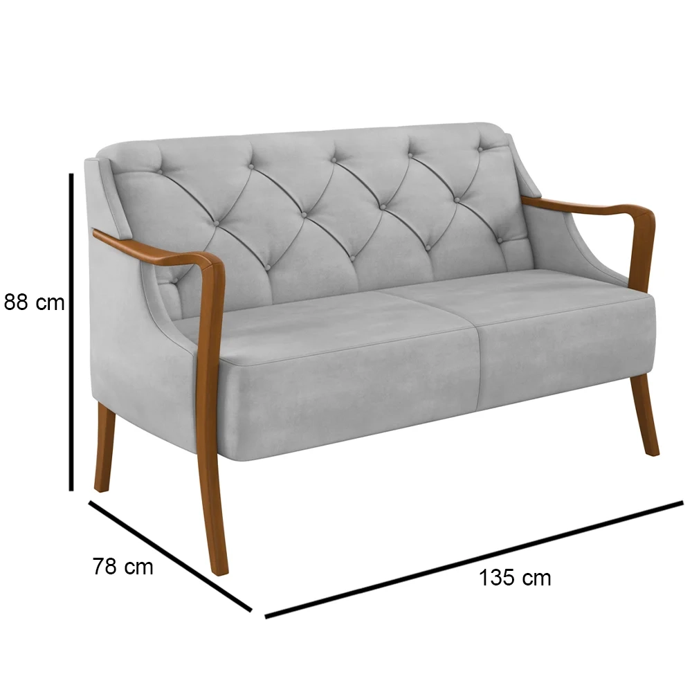 Poltrona Namoradeira 2 Lugares 135cm Capitonê Lapa Z32 Veludo Cinza - Mpozenato