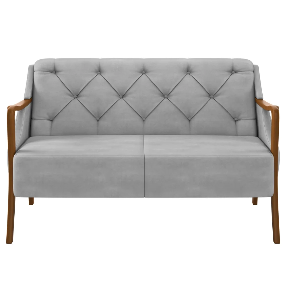 Poltrona Namoradeira 2 Lugares 135cm Capitonê Lapa Z32 Veludo Cinza - Mpozenato