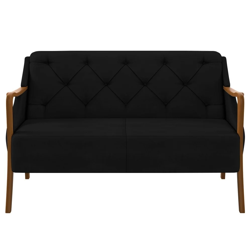 Poltrona Namoradeira 2 Lugares 135cm Capitonê Lapa Z32 Veludo Preto - Mpozenato