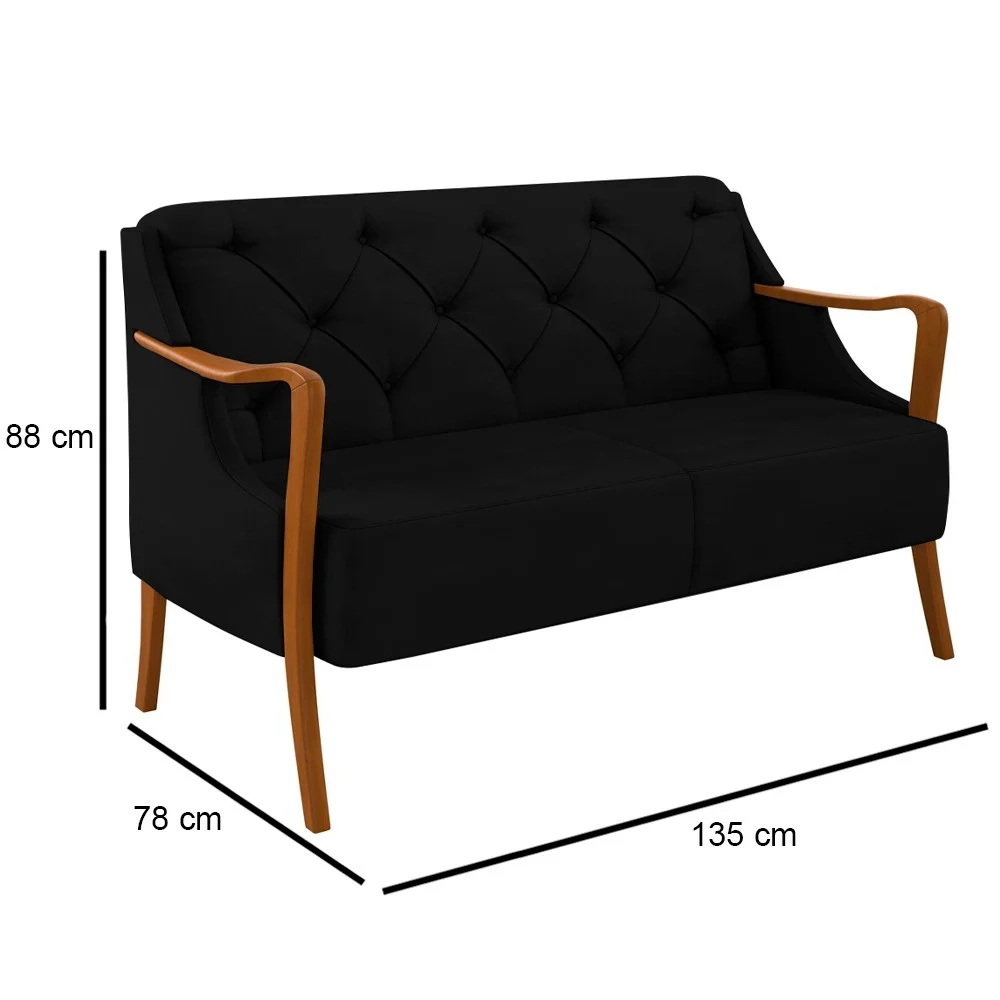 Poltrona Namoradeira 2 Lugares 135cm Capitonê Lapa Z32 Veludo Preto - Mpozenato