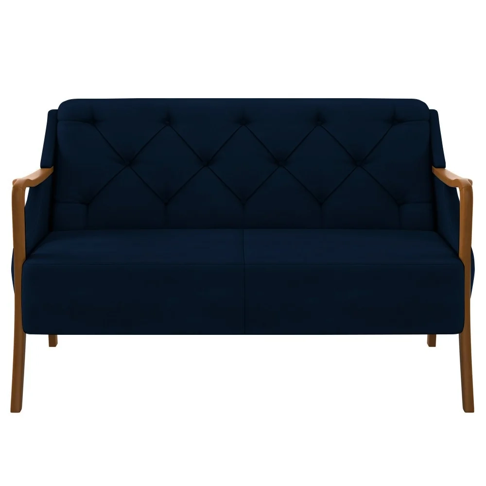 Poltrona Namoradeira 2 Lugares 135cm Capitonê Lapa Z32 Veludo Azul Marinho - Mpozenato