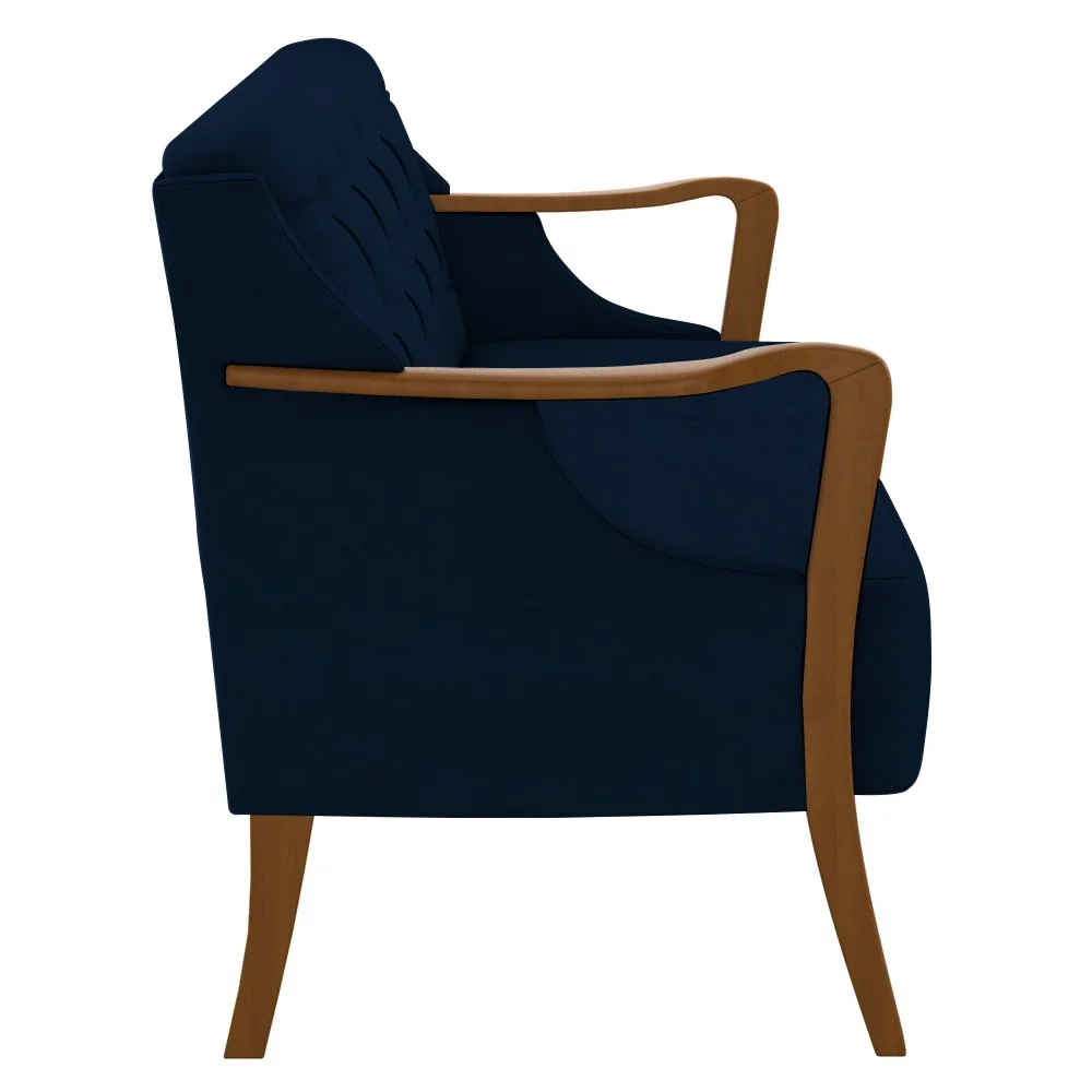 Poltrona Namoradeira 2 Lugares 135cm Capitonê Lapa Z32 Veludo Azul Marinho - Mpozenato