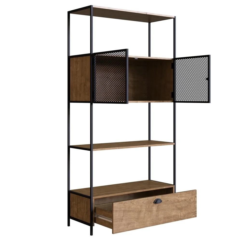 Estante Livreiro 2 Portas 1 Gaveta Estilo Industrial York Vermont/Preto - Artesano