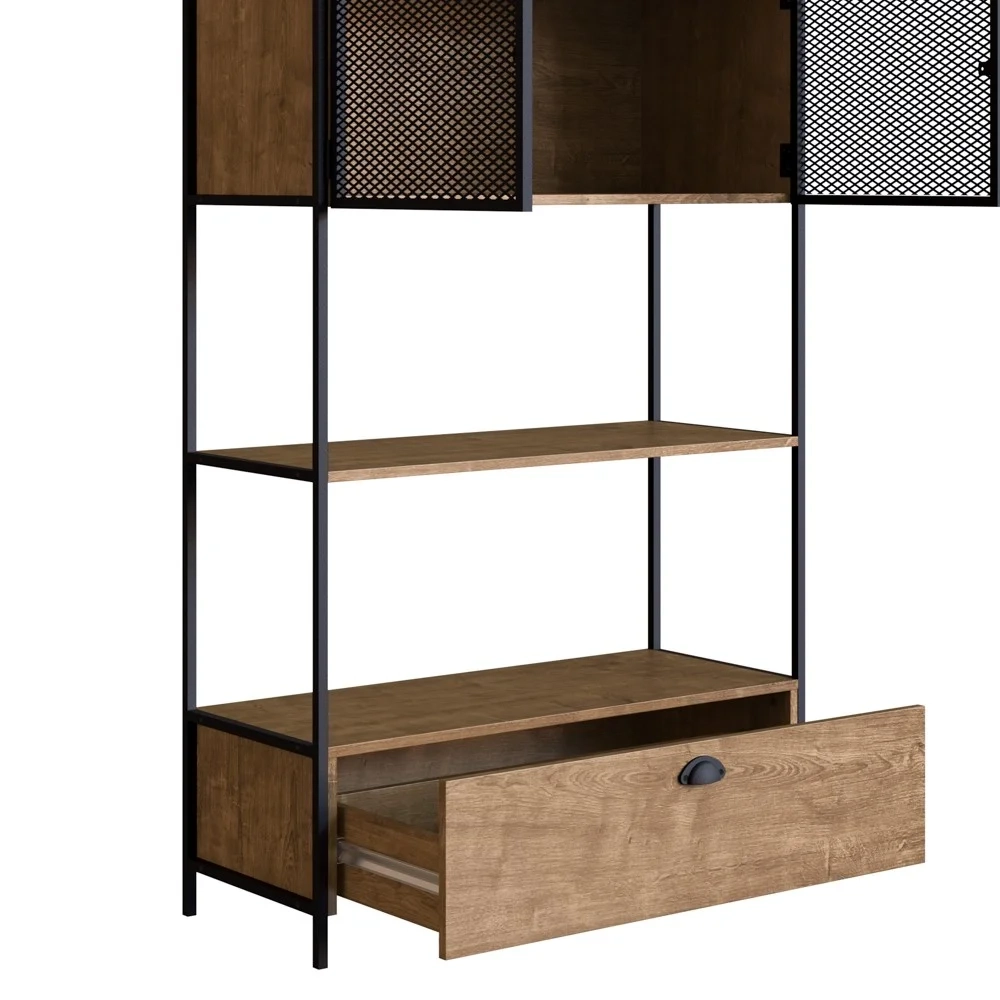 Estante Livreiro 2 Portas 1 Gaveta Estilo Industrial York Vermont/Preto - Artesano