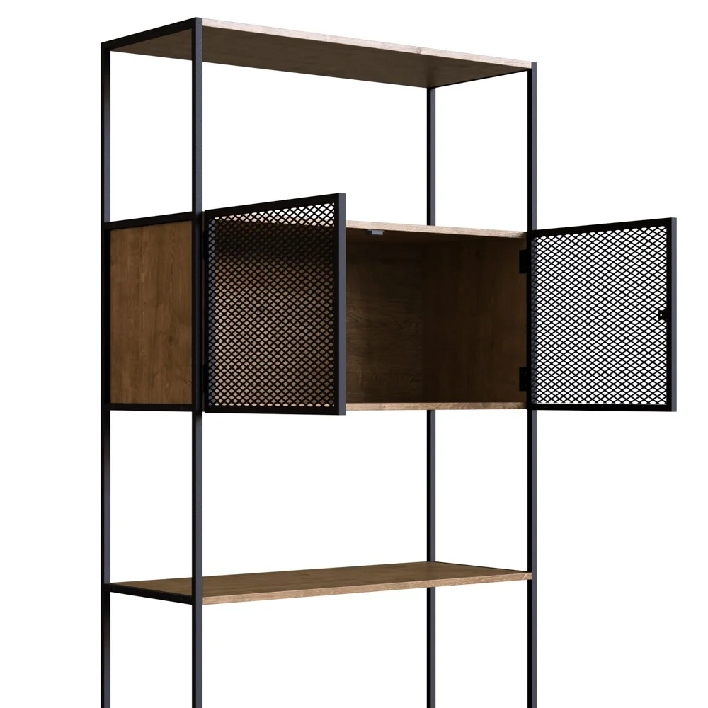 Estante Livreiro 2 Portas 1 Gaveta Estilo Industrial York Vermont/Preto - Artesano