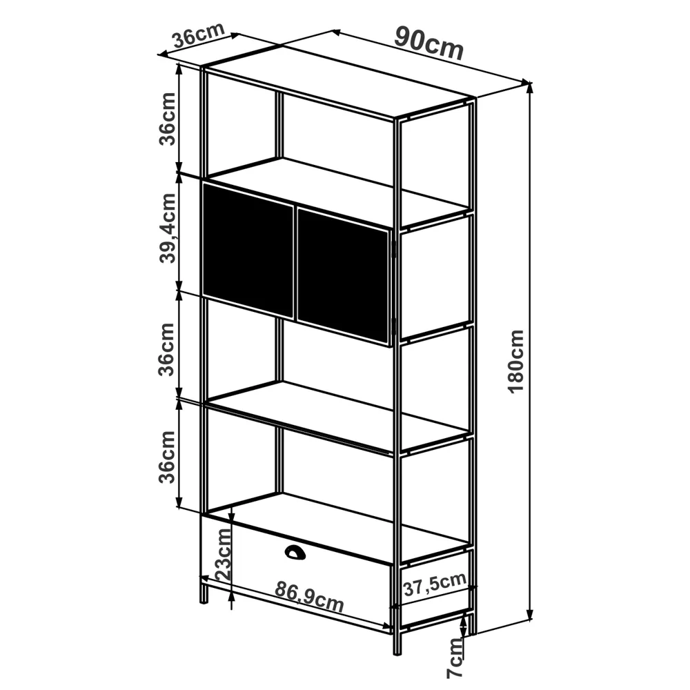 Estante Livreiro 2 Portas 1 Gaveta Estilo Industrial York Vermont/Preto - Artesano