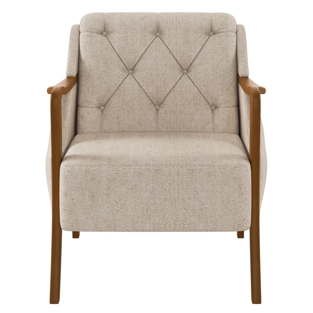 Poltrona Decorativa para Sala de Estar Capitonê Lapa Z32 Linho Cru Liso - Mpozenato