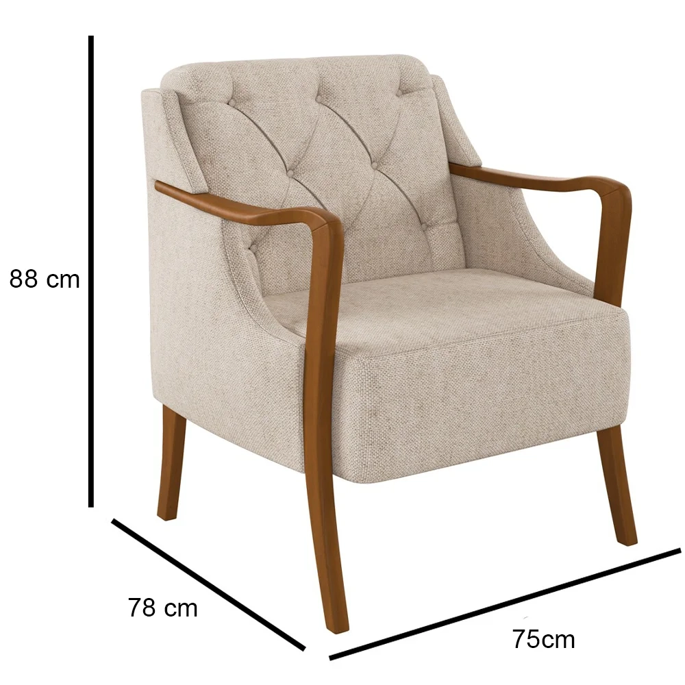 Poltrona Decorativa para Sala de Estar Capitonê Lapa Z32 Linho Cru Liso - Mpozenato