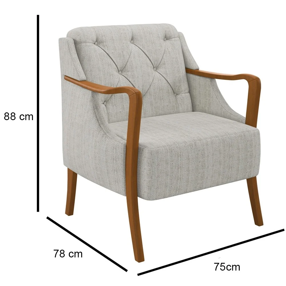 Poltrona Decorativa para Sala de Estar Capitonê Lapa Z32 Linho Cru - Mpozenato