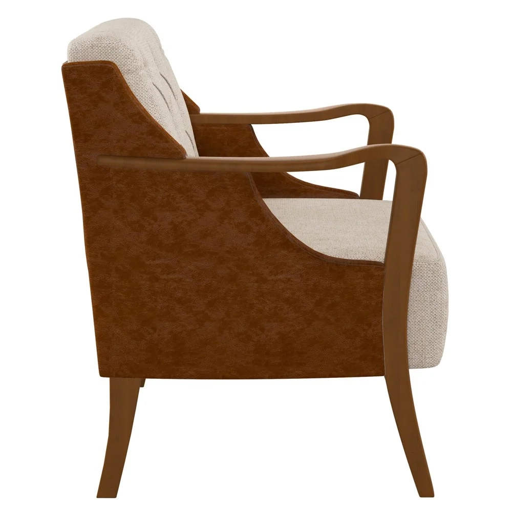 Poltrona Decorativa para Sala de Estar Capitonê Lapa Z32 PU Camel/Linho Cru - Mpozenato