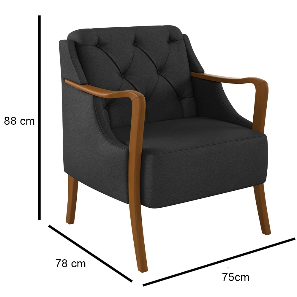 Poltrona Decorativa para Sala de Estar Capitonê Lapa Z32 PU Preto - Mpozenato