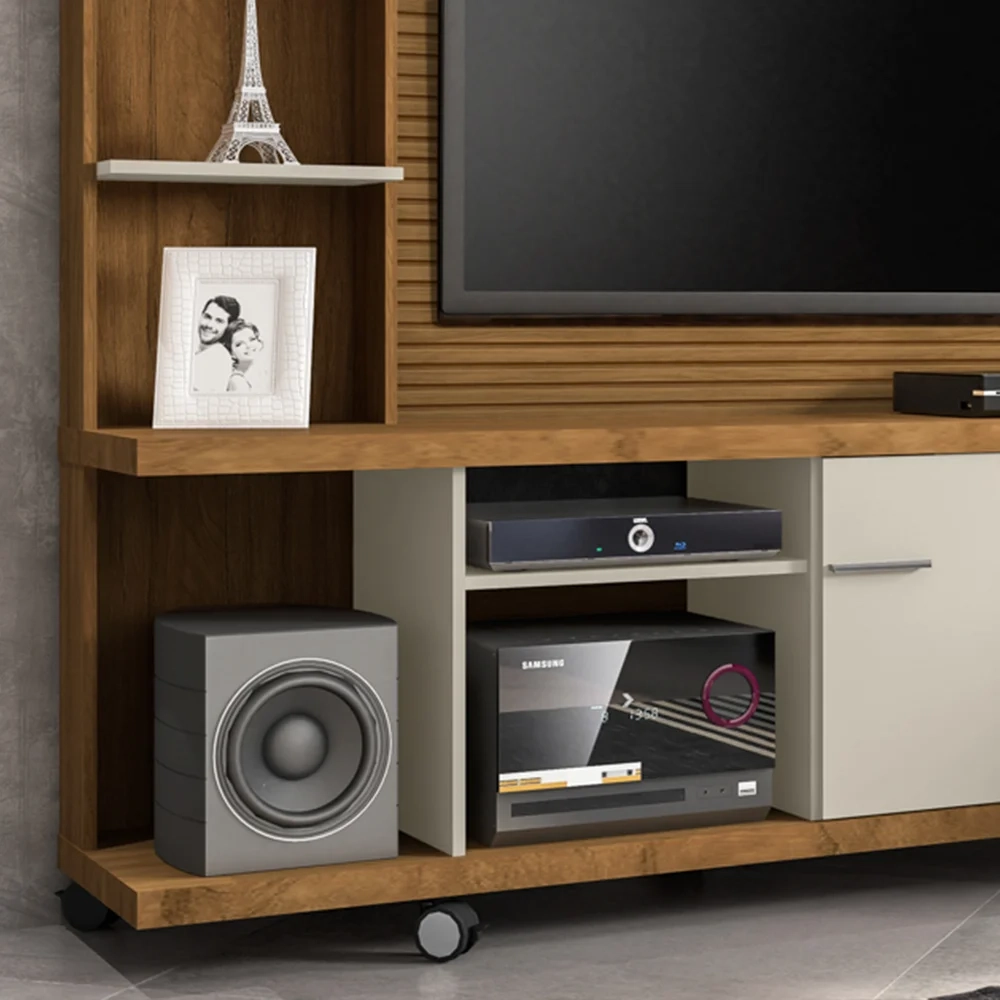 Estante Home Theater Para TV Até 47 Pol. Taurus Cinamomo/Off White/Ripado - Bechara