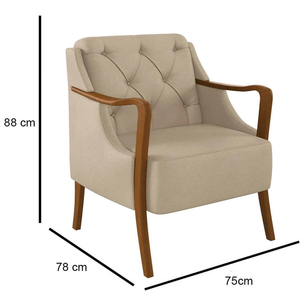 Poltrona Decorativa para Sala de Estar Capitonê Lapa Z32 PU Bege - Mpozenato