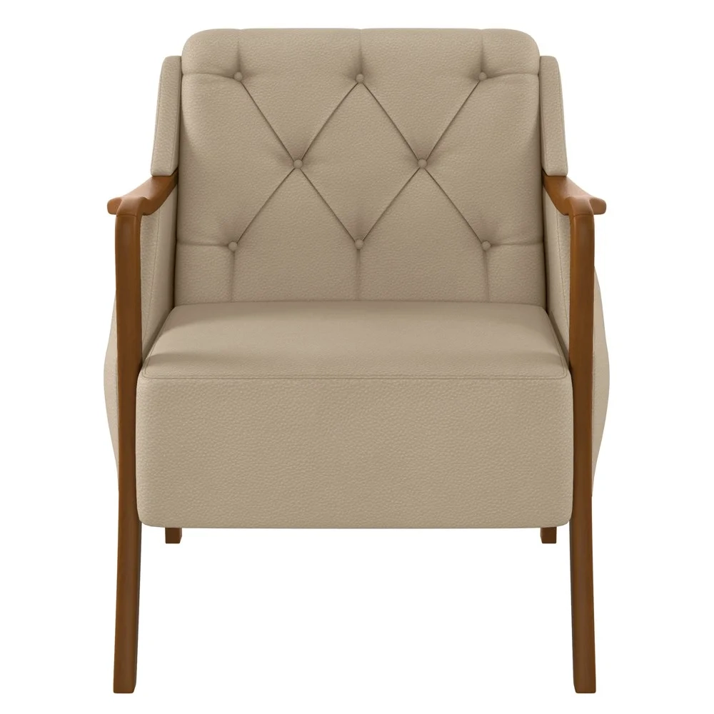 Poltrona Decorativa para Sala de Estar Capitonê Lapa Z32 PU Bege - Mpozenato