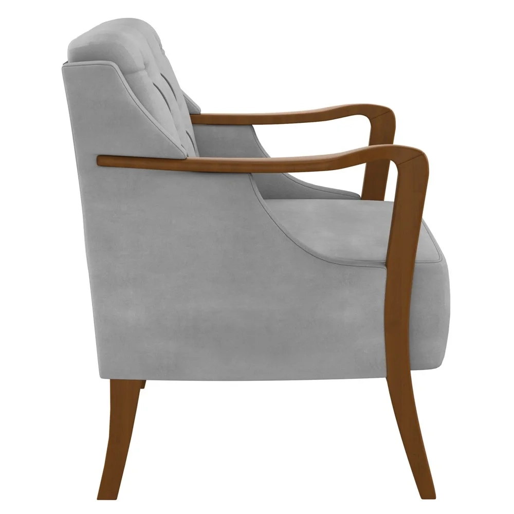 Poltrona Decorativa para Sala de Estar Capitonê Lapa Z32 Veludo Cinza - Mpozenato