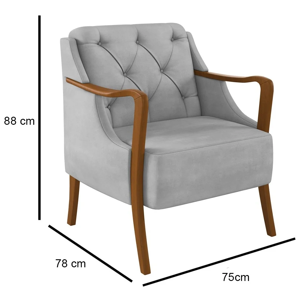 Poltrona Decorativa para Sala de Estar Capitonê Lapa Z32 Veludo Cinza - Mpozenato