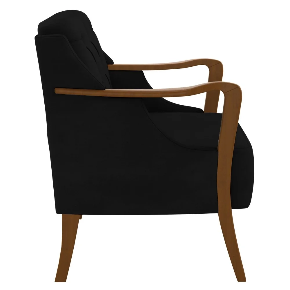 Poltrona Decorativa para Sala de Estar Capitonê Lapa Z32 Veludo Preto - Mpozenato