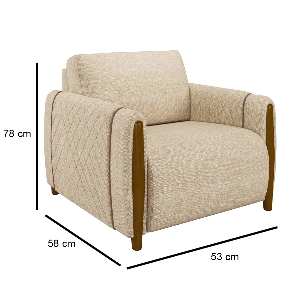 Poltrona Decorativa para Sala de Estar 98cm Amaranto Z32 Linho Champanhe - Mpozenato