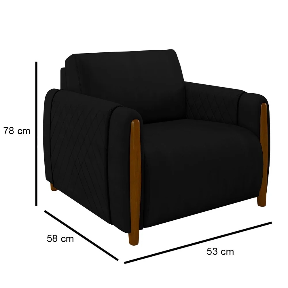 Poltrona Decorativa para Sala de Estar 98cm Amaranto Z32 Veludo Preto - Mpozenato