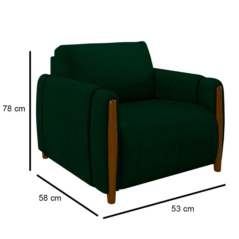 Poltrona Decorativa para Sala de Estar 98cm Amaranto Z32 Veludo Verde - Mpozenato
