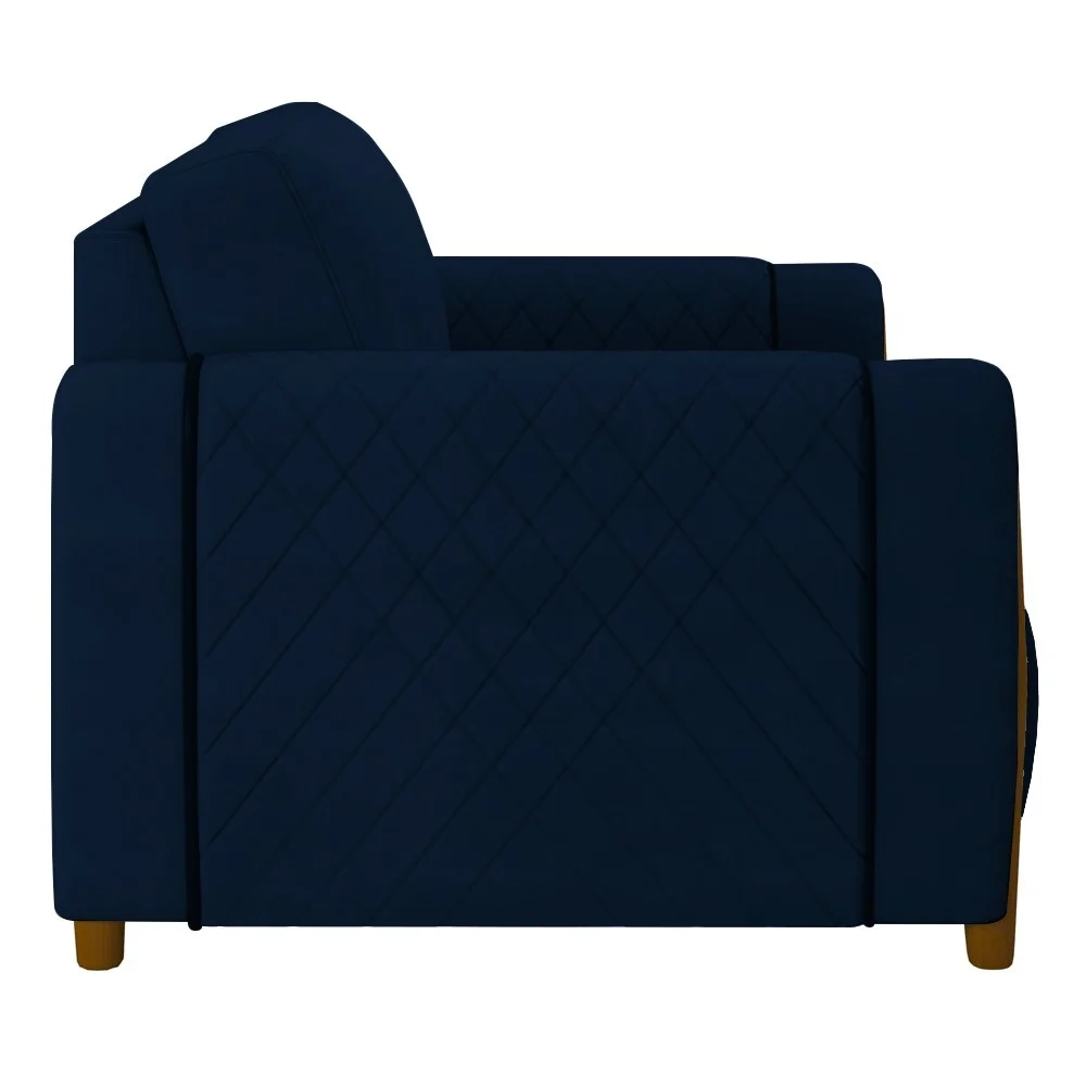 Poltrona Decorativa para Sala de Estar 98cm Amaranto Z32 Veludo Azul Marinho - Mpozenato