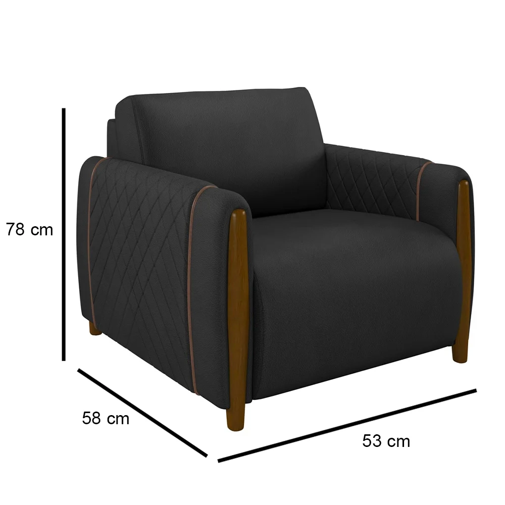 Poltrona Decorativa para Sala de Estar 98cm Amaranto Z32 PU Preto - Mpozenato