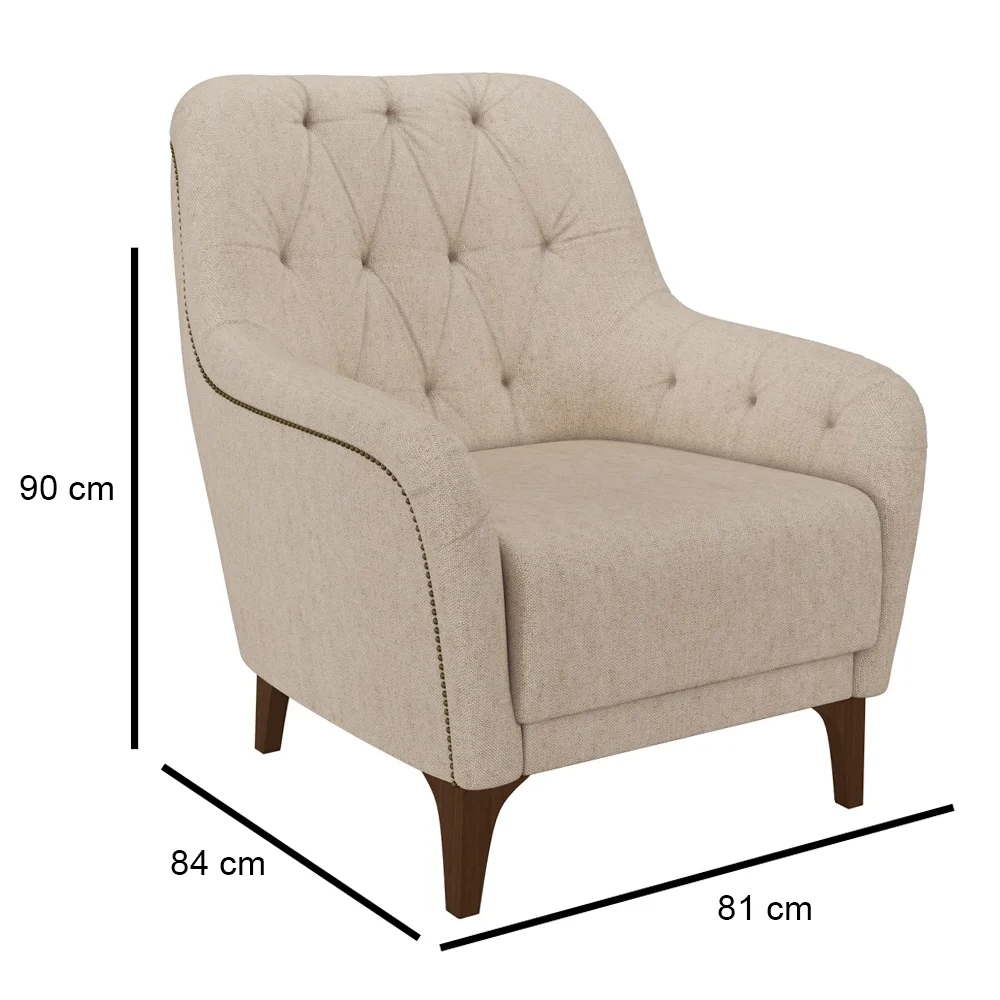 Poltrona Decorativa para Sala de Estar com Capitonê Pietà Z32 Linho Cru - Mpozenato