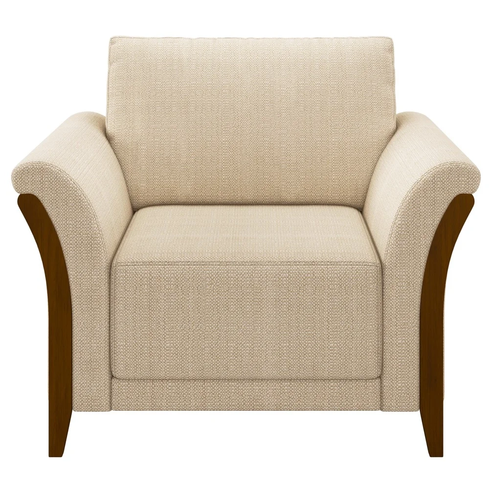 Poltrona Decorativa Sala de Estar 102cm Pés Madeira Roya Z32 Linho Champanhe - Mpozenato