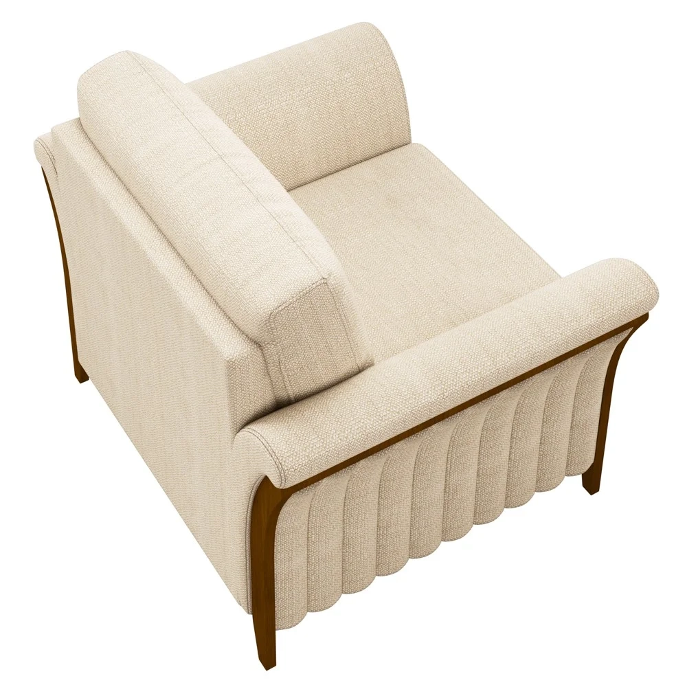 Poltrona Decorativa Sala de Estar 102cm Pés Madeira Roya Z32 Linho Champanhe - Mpozenato