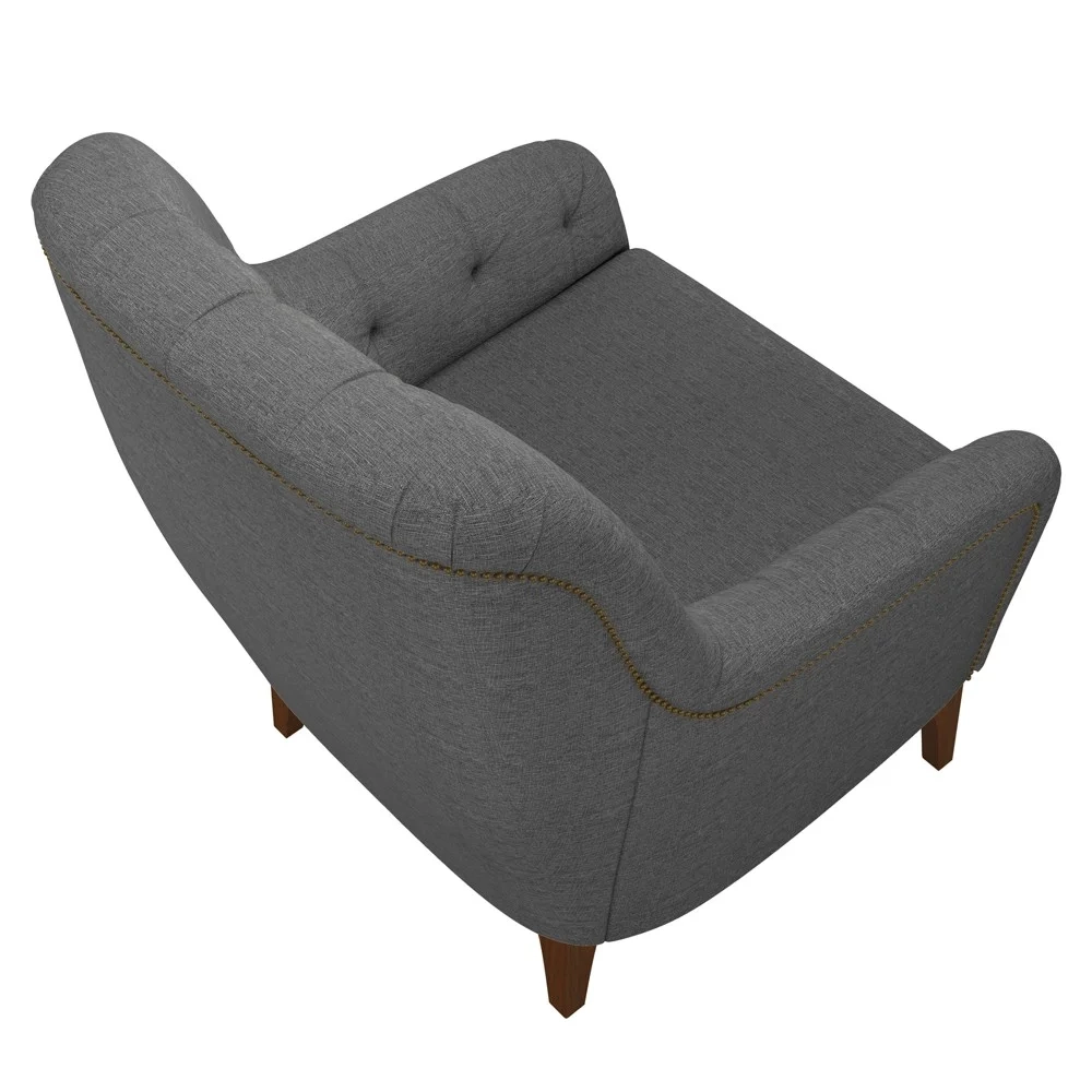 Poltrona Decorativa para Sala de Estar com Capitonê Pietà Z32 Linho Cinza Escuro - Mpozenato