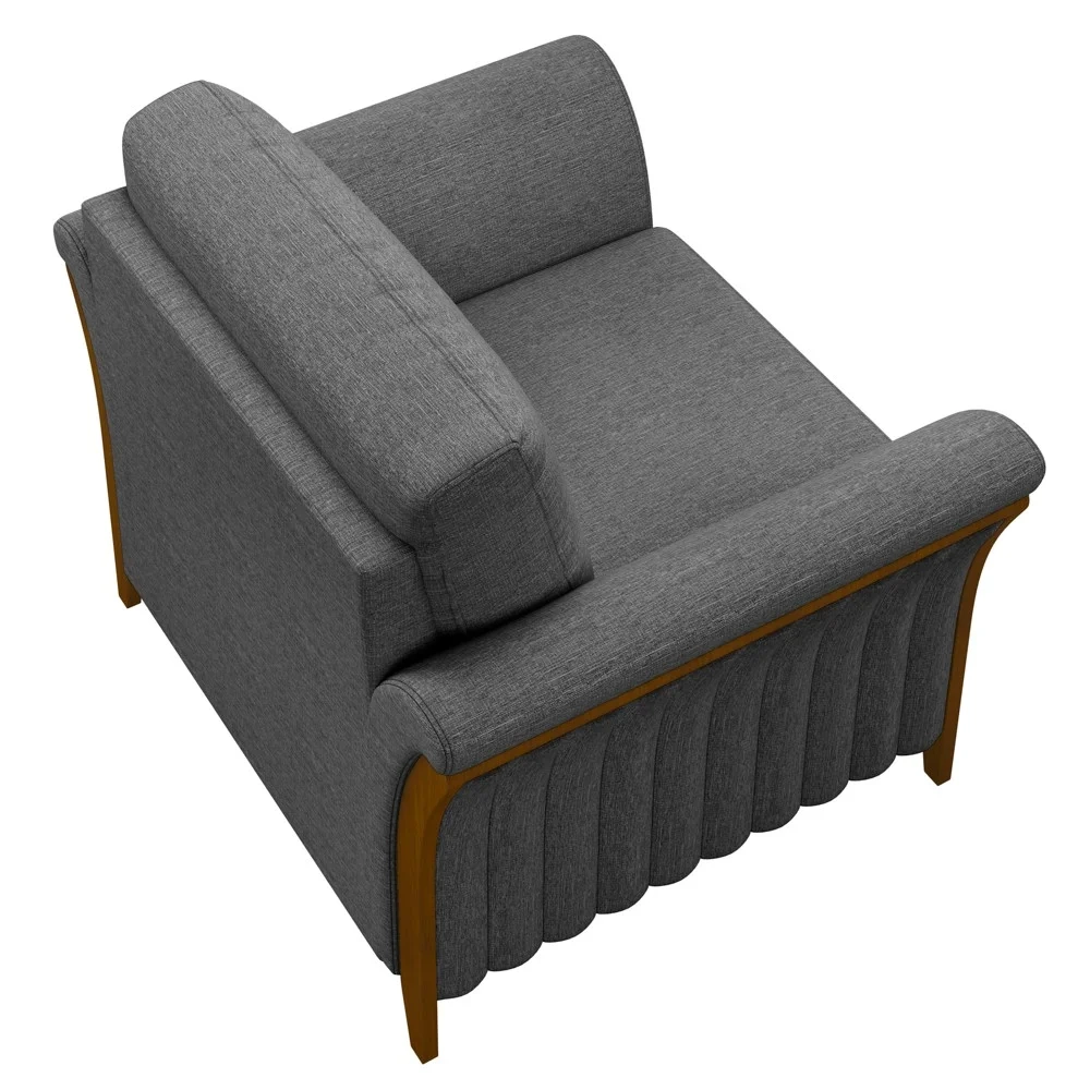 Poltrona Decorativa Sala de Estar 102cm Pés Madeira Roya Z32 Linho Cinza Escuro - Mpozenato