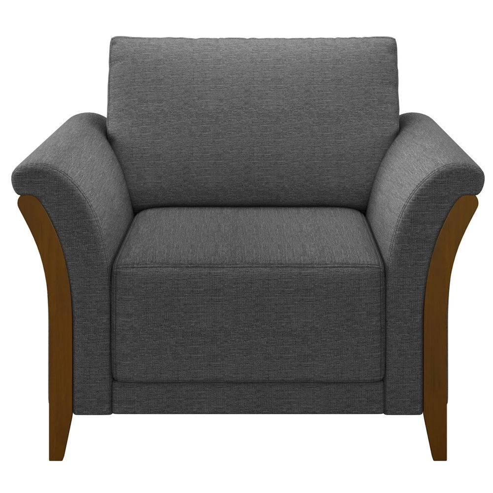 Poltrona Decorativa Sala de Estar 102cm Pés Madeira Roya Z32 Linho Cinza Escuro - Mpozenato