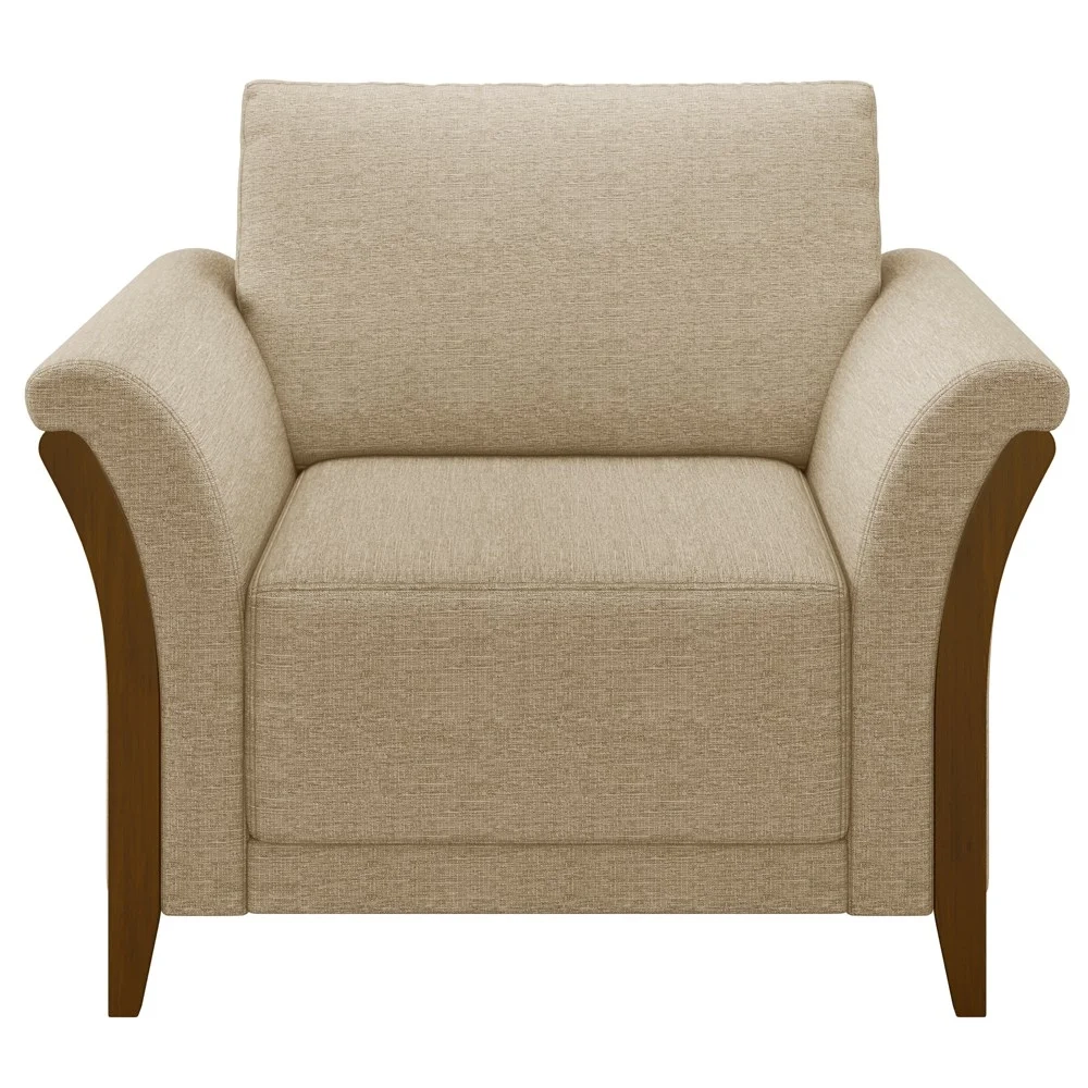 Poltrona Decorativa Sala de Estar 102cm Pés Madeira Roya Z32 Linho Bege - Mpozenato