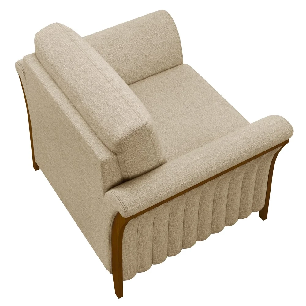 Poltrona Decorativa Sala de Estar 102cm Pés Madeira Roya Z32 Linho Bege - Mpozenato