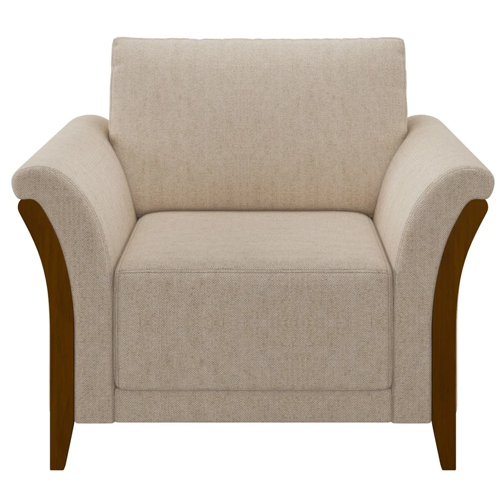 Poltrona Decorativa Sala de Estar 102cm Pés Madeira Roya Z32 Linho Cru - Mpozenato