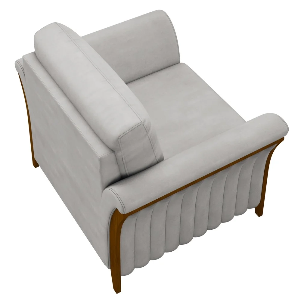 Poltrona Decorativa Sala de Estar 102cm Pés Madeira Roya Z32 Veludo Cinza - Mpozenato