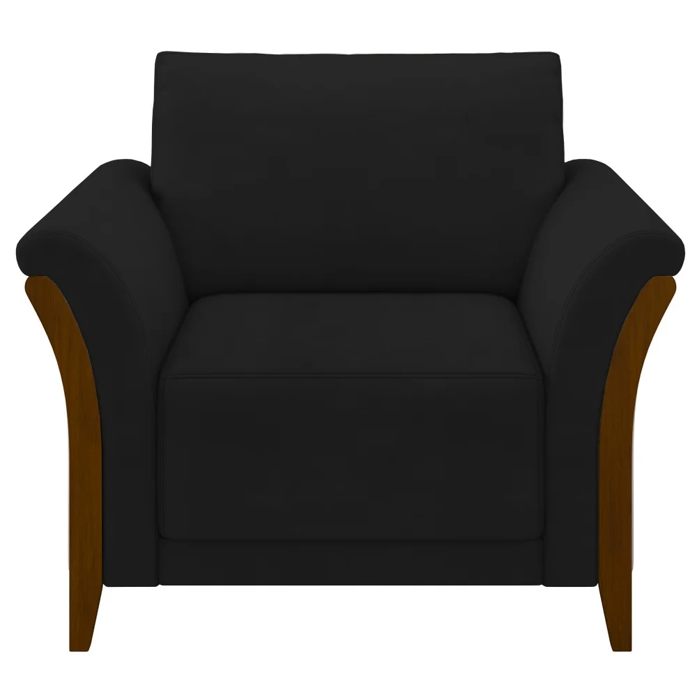 Poltrona Decorativa Sala de Estar 102cm Pés Madeira Roya Z32 Veludo Preto - Mpozenato