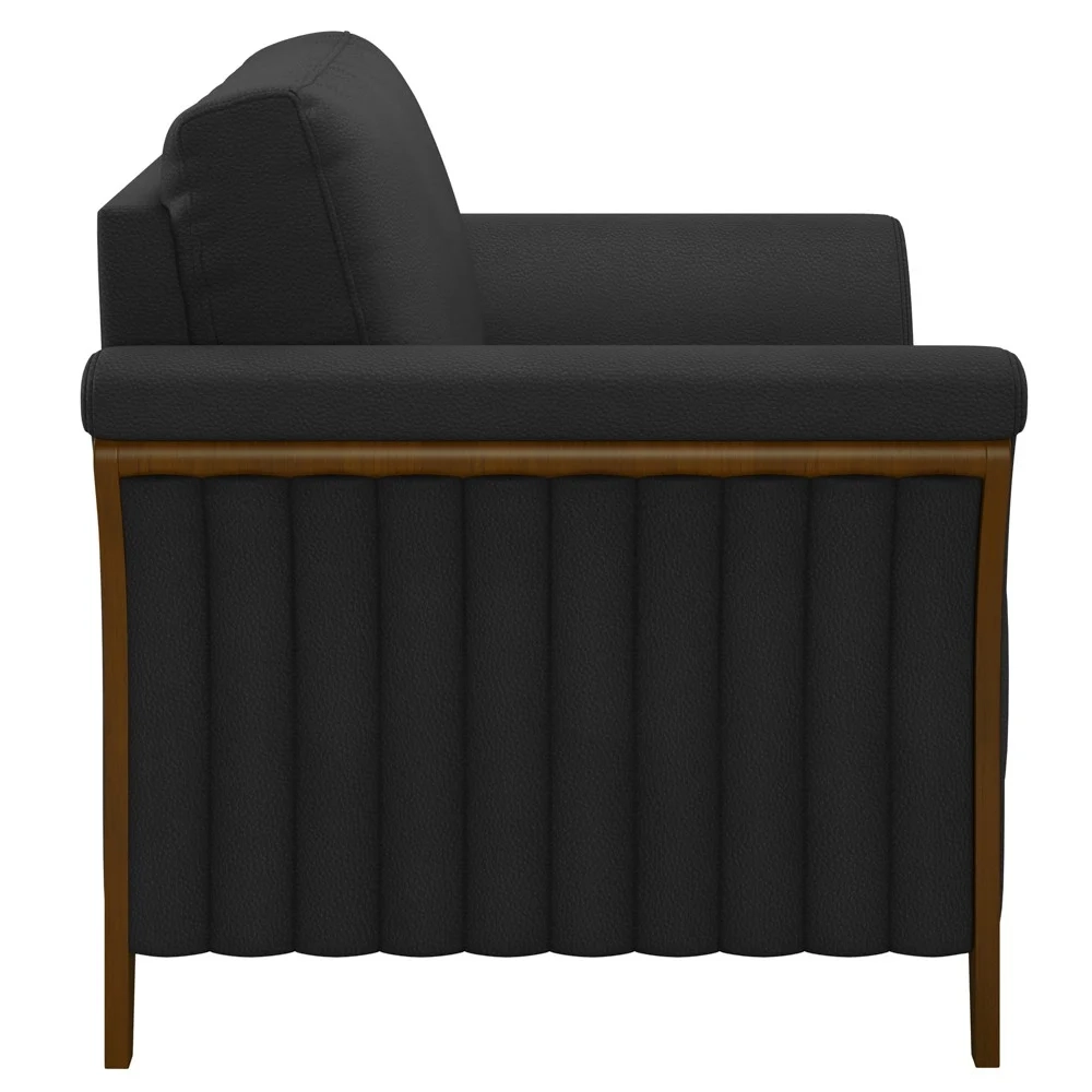 Poltrona Decorativa Sala de Estar 102cm Pés Madeira Roya Z32 PU Preto - Mpozenato