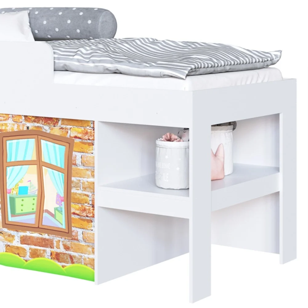 Cama Elevada Com Cortina Imaginação Meu Fofinho A05 Branco - Mpozenato
