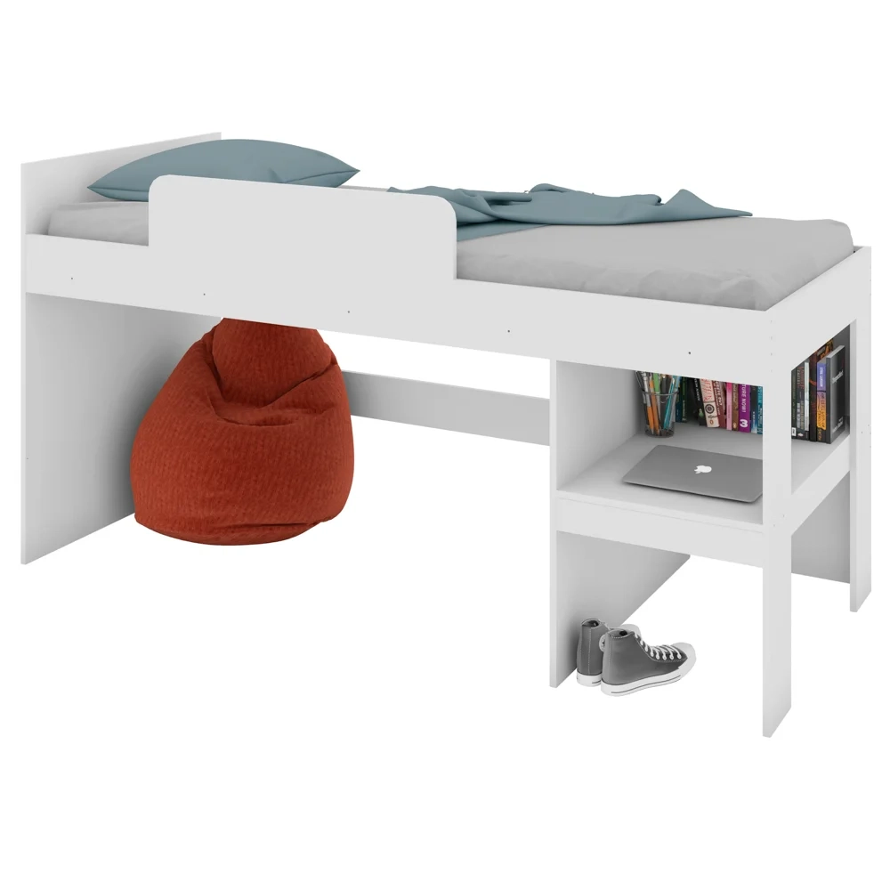 Cama Elevada Com Cortina Imaginação Meu Fofinho A05 Branco - Mpozenato