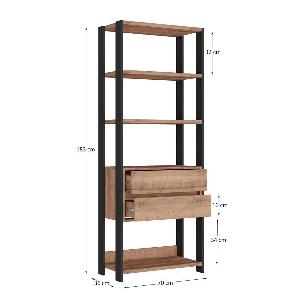 Estante Livreiro 2 Gavetas Estilo Industrial Chess F04 Preto/Solanum - Mpozenato