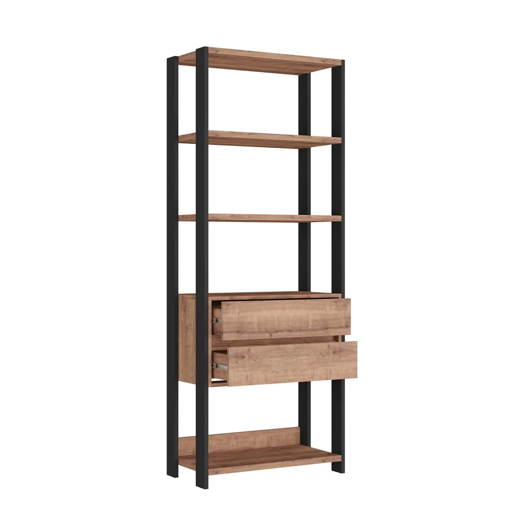 Estante Livreiro 2 Gavetas Estilo Industrial Chess F04 Preto/Solanum - Mpozenato