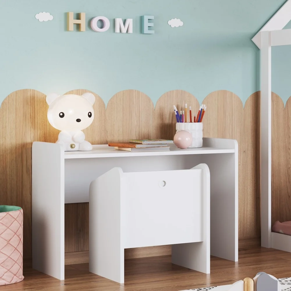 Escrivaninha Infantil Com Banqueta Montessoriano Meu Fofinho A05 Branco - Mpozenato