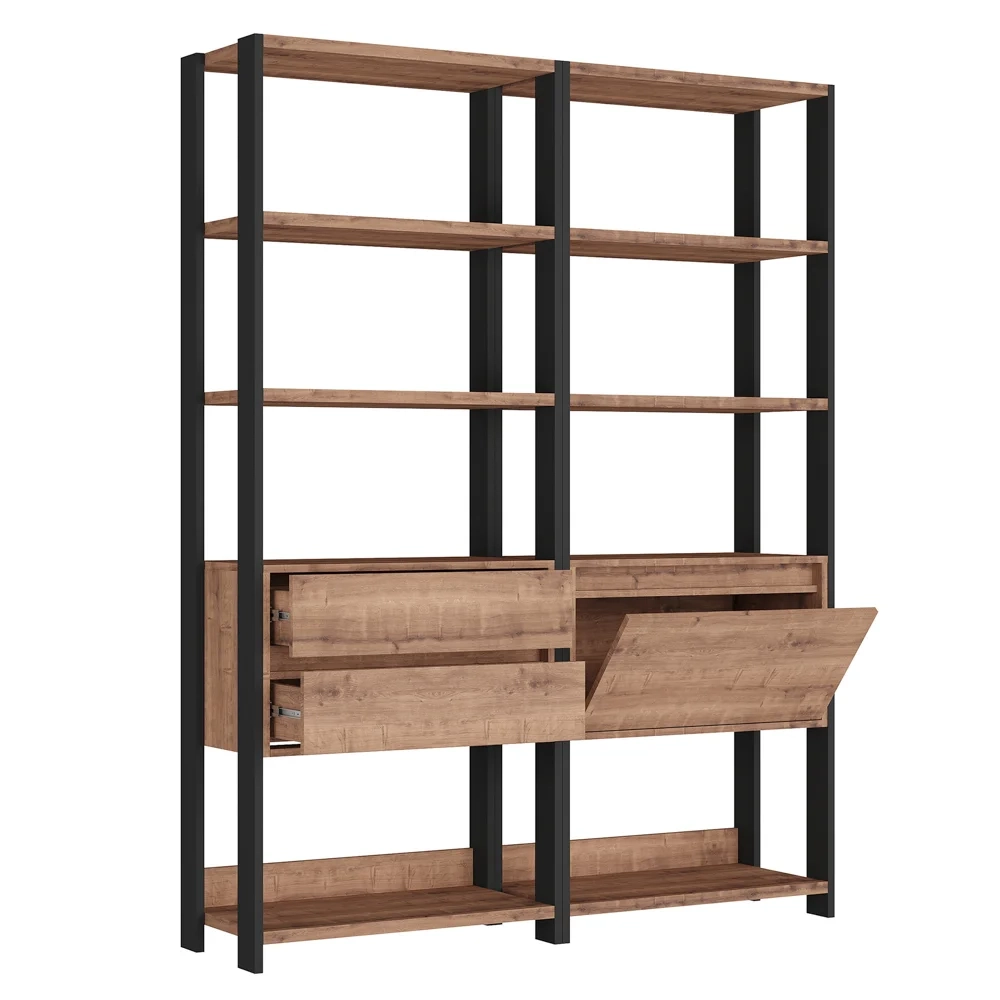 Estante Livreiro 1 Porta 2 Gavetas Estilo Industrial Chess F04 Preto/Solanum - Mpozenato