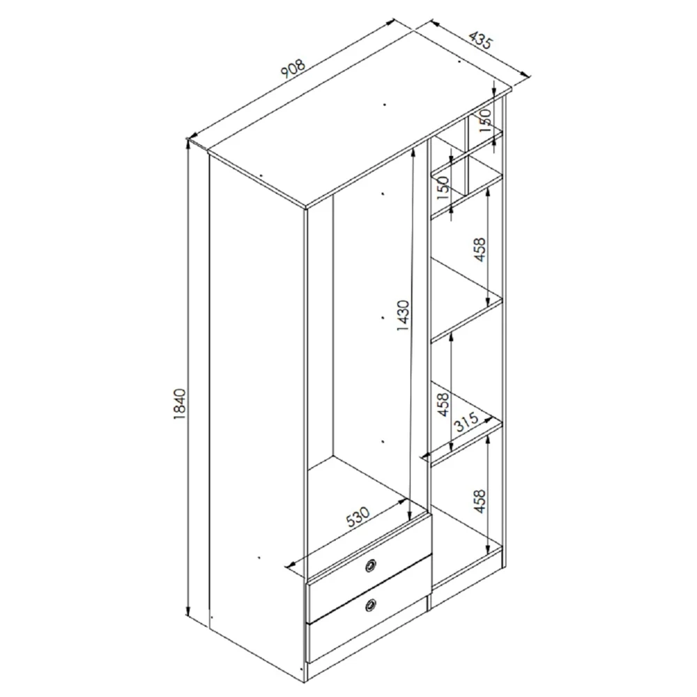 Guarda Roupa Infantil 3 Portas 2 Gavetas House A05 Branco - Mpozenato