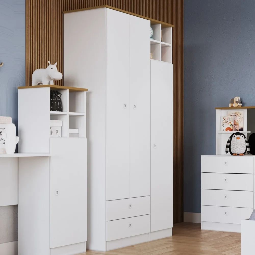 Guarda Roupa Infantil 3 Portas 2 Gavetas House A05 Branco - Mpozenato