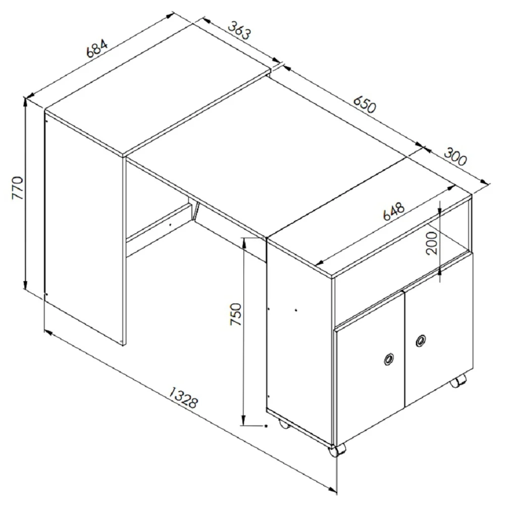 Balcão Multiuso com Mesa Retrátil Funcionale A05 Branco - Mpozenato
